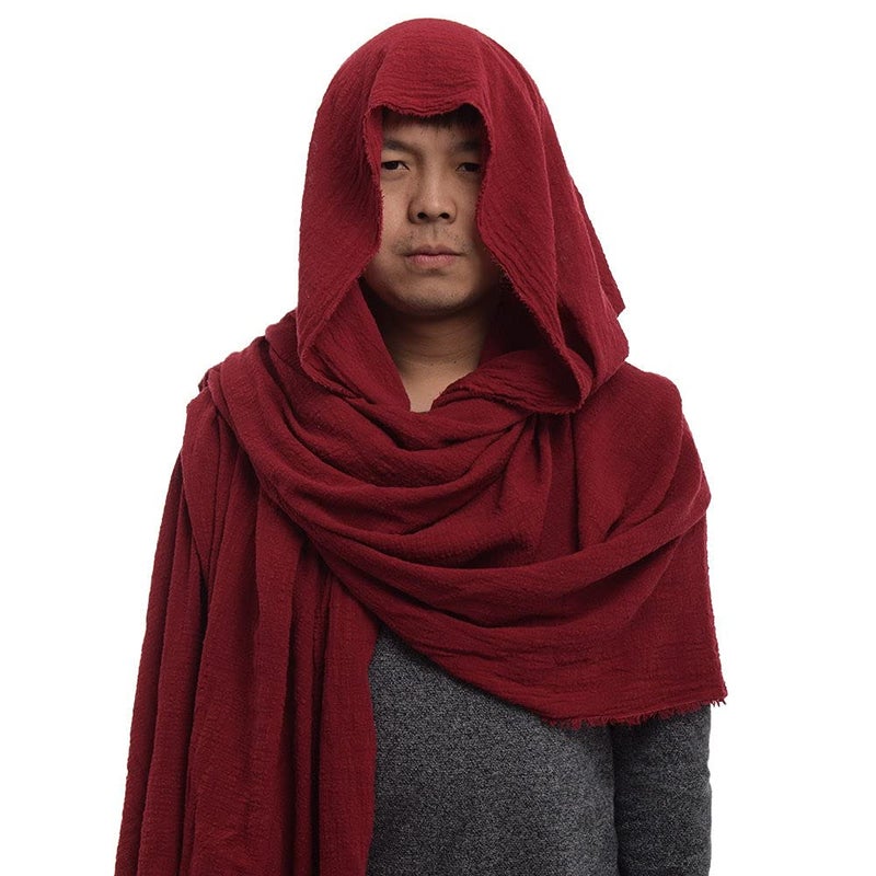 GRACEART Post Apocalyptic Shawl Hood Scarf Shaman Cowl Medieval Costume Sash Dark Red - Image 4